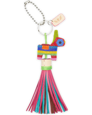 Colorful tassel keychain with a donkey charm on a white background