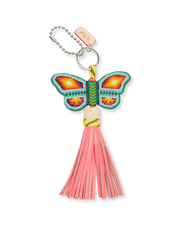 Butterfly keychain with pink tassel on a white background